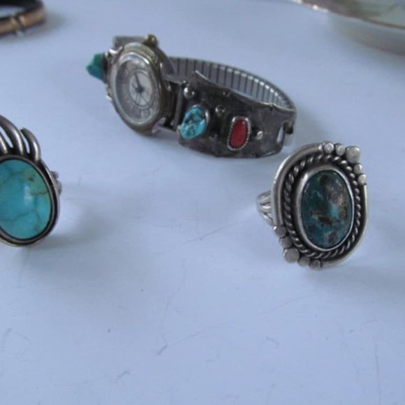 Vintage Turquoise Sterling Silver Ring Size 7 Copper Turquoise Ring Navajo - Picture 4 of 4